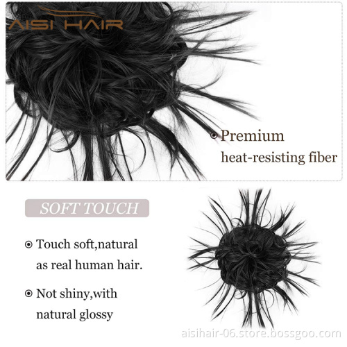 Aisi Hair Donut Natural Black Chignon Curly Bun Pad Chignon Elastic Band Ribbon Ponytail Rope Rubber Hair Extension For Women